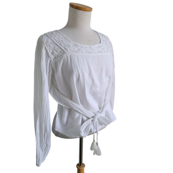 Free People Small Artsy Boho Gauze Tassels Ties Bohemian Top Blouse Cottagecore - Picture 1 of 11